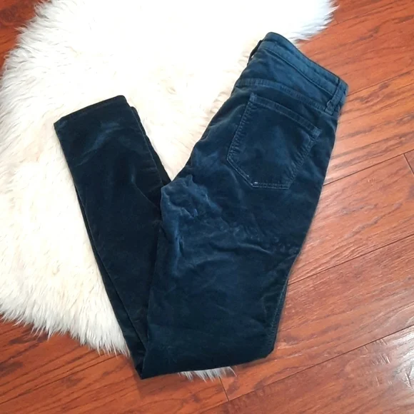 J Brand Forrest Green Velvet Flat Front Button Skinny Pants - Picture 2 of 6